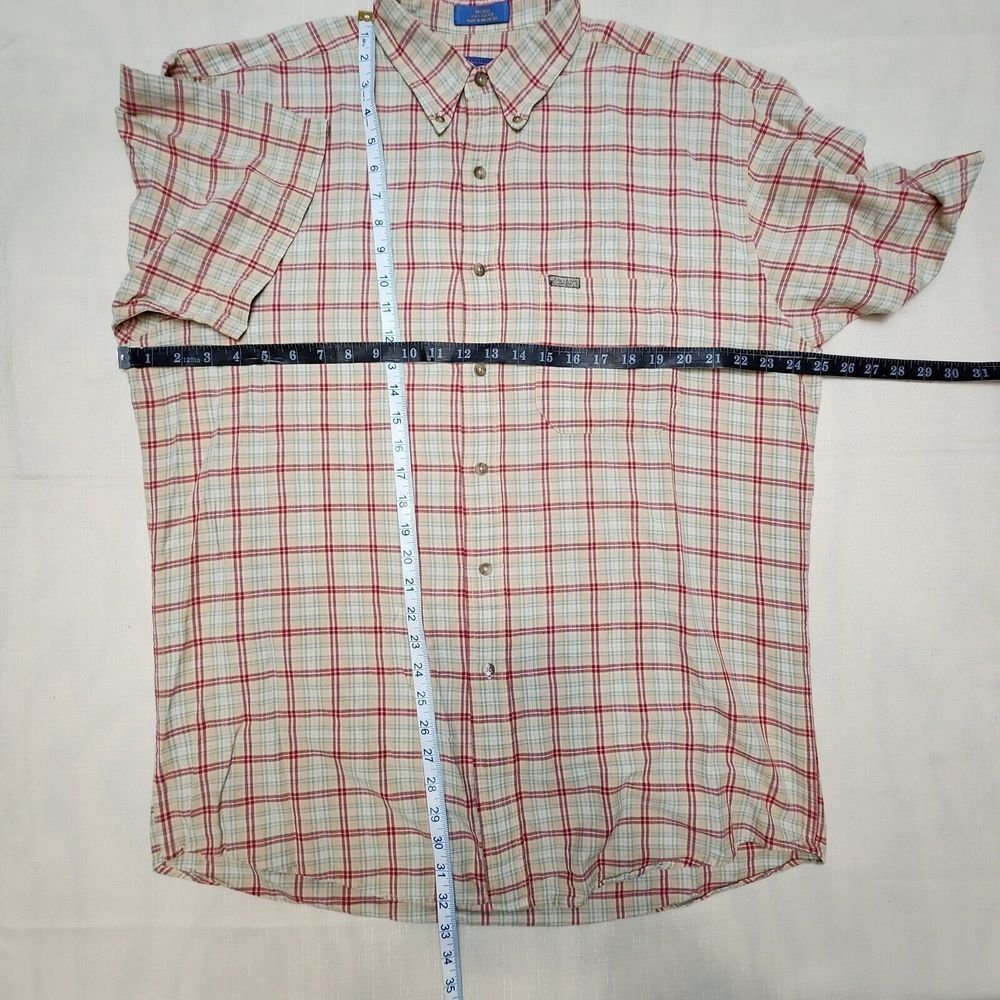 Vintage Pendleton Shirt Mens L Button Short Sleeve Tan Red Plaid‎ Light Cotton - Picture 8 of 8